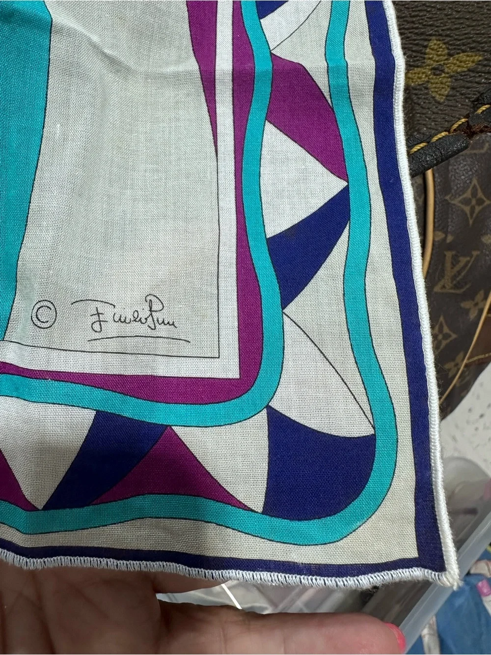 Emilio Pucci VINTAGE Silk Scarf in Blue, Turquoise & Purple Geometric Print